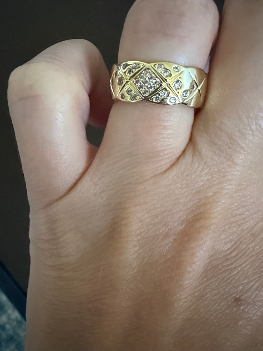 14k Gold Plated Brass Quilted Band Reversible CZ Accent Ring Size 6 New